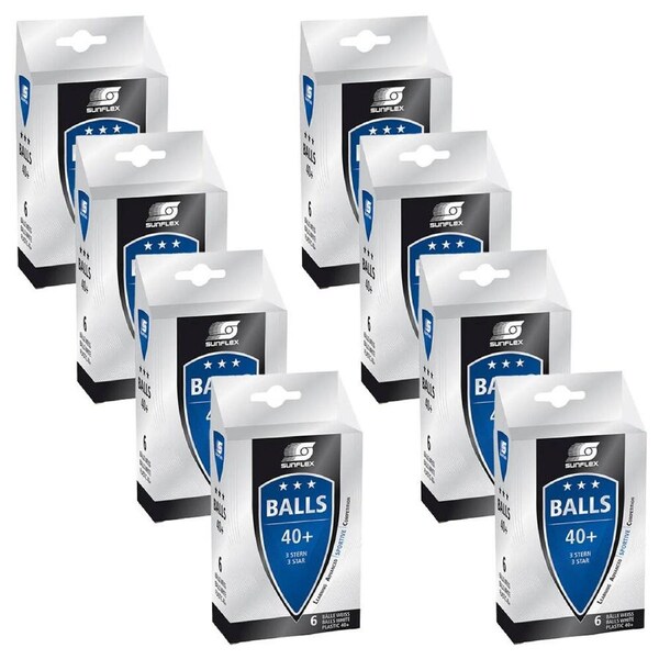 8x 6PK Sunflex 3 Star 40+ Rating Plastic Table Tennis Balls for Home/Office Play