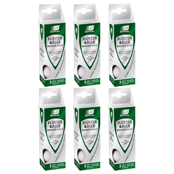 6x 3PK Sunflex Whisper Table Tennis Balls Silent Play PU Foam Gentle Bounce