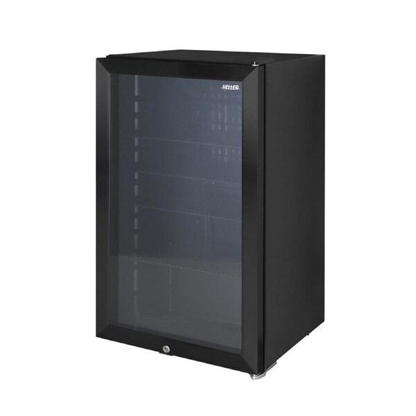 98L Heller Beverage Cooler Glass Bar Fridge w/ Internal Fan Black 470x472x845mm