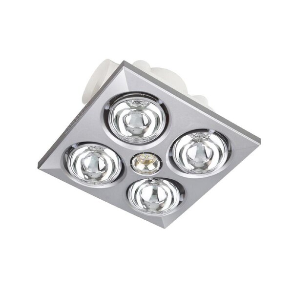 Heller Bathroom 3 in 1 Exhaust Fan w/ Four 275W Globes Silver