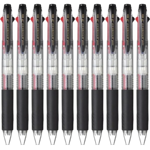 Uni-Ball JetStream Retractable Rollerball 3 Colour 1.0mm Transparent Barrel Box 10
