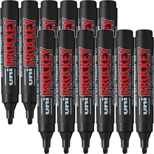 Uni-Ball PM-126 Prockey Permanent Markers Chisel 5.7mm Black Box 12