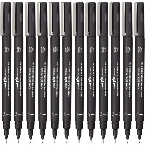 Uni-Ball 200 Pin Fineliner Fine Line Pen 0.4mm Black Box 12