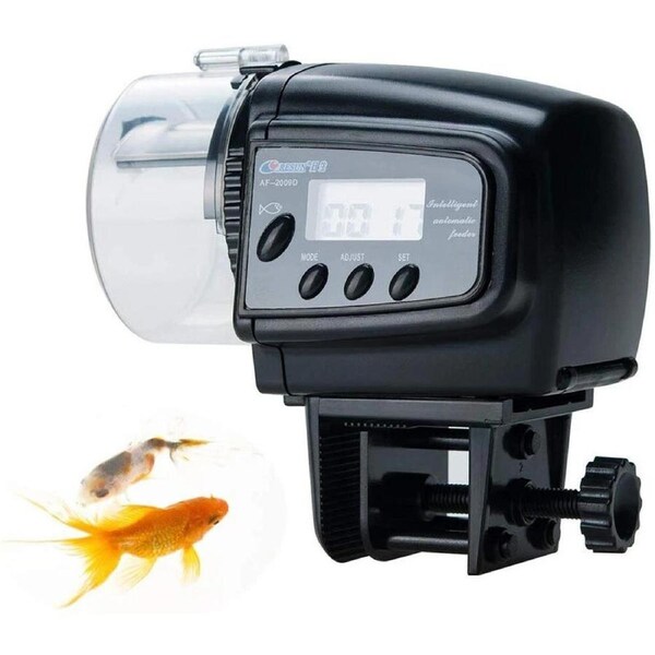 Auto Fish Feeder with Digital Timer - Pond & Aquarium Pet Food Dispenser - Holiday Use - Velcro Strip -