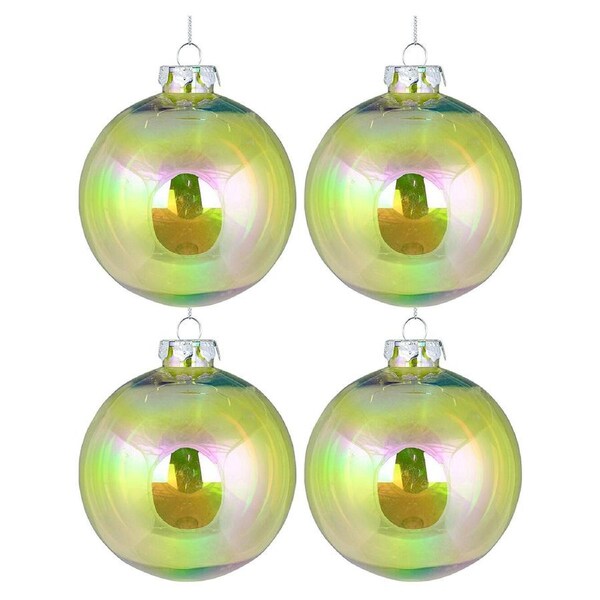 4x 10cm Clear Green Iridescent Soap Bubble Look Christmas Baubles