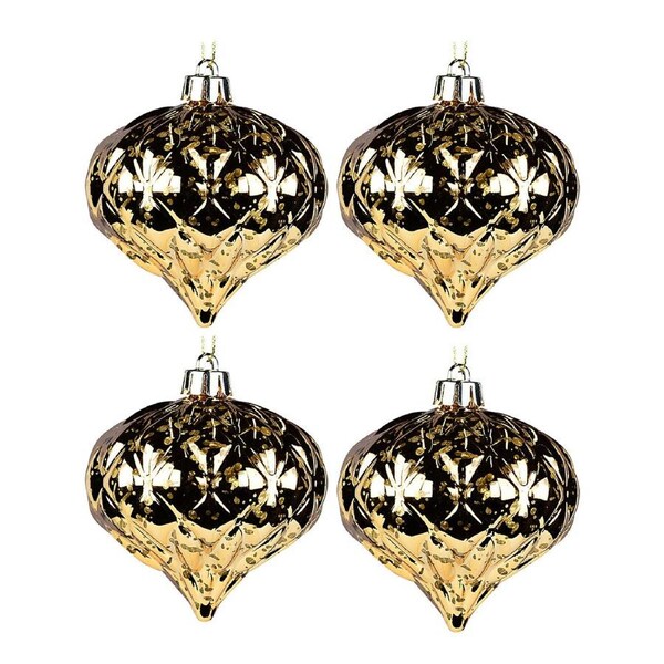 4x 80mm Shiny Gold Mercury Like Finish Christmas Onion Baubles