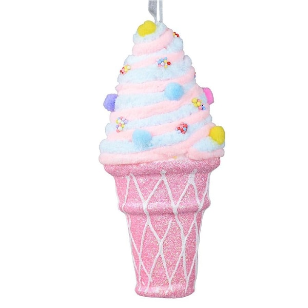 20cm Pink & Blue Ice Cream Cone With Toppings Christmas Tree Ornament