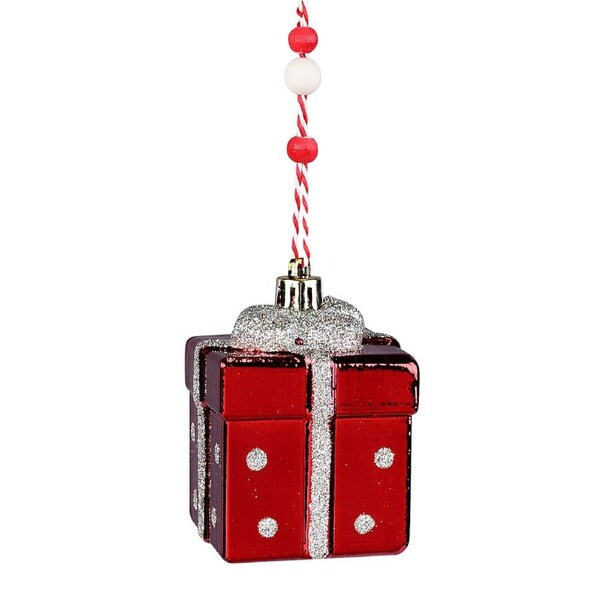60mm Red Gift Box With Silver Glitter Ribbon Christmas Tree Ornament