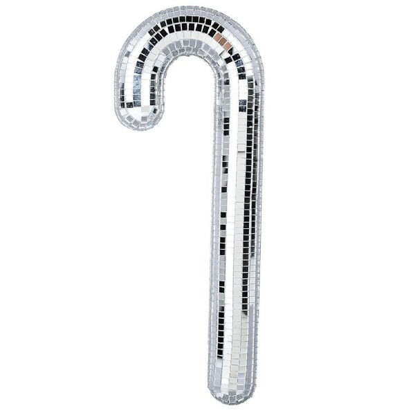 26cm Silver Reflective Mirror Ball Candy Cane Hanging Ornament