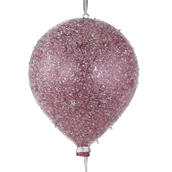 20cm Pastel Pink Sugar Balloon Christmas Bauble With White Ribbon