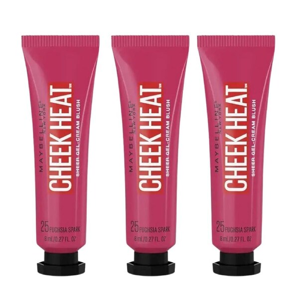 3 x Maybelline Cheek Heat Blush 8mL - 25 Fuchsia Spark