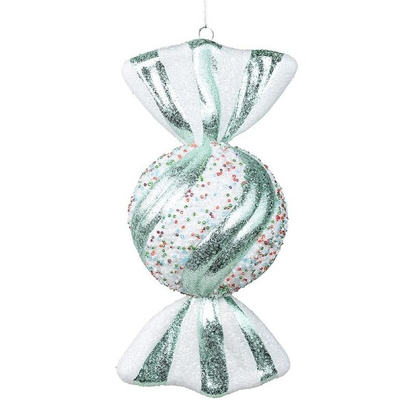 27cm Teal Green & White Wrapped Sugar Ball Lolly Christmas Tree Ornament