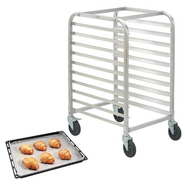 Bun Pan Rack, 10-Tier Commercial Bakery Rack with Lockable Wheels, Aluminum Racking Trolley for Half & Full Sheet Pans, Speed Rack for Kitchen, Home, and Baking