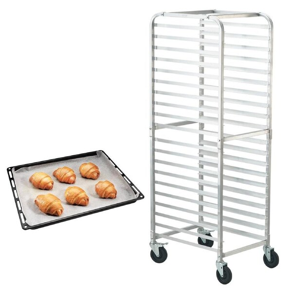 Bun Pan Rack, 20-Tier Commercial Bakery Rack with Lockable Wheels, Aluminum Racking Trolley for Half & Full Sheet Pans, Speed Rack for Kitchen, Home, and Baking