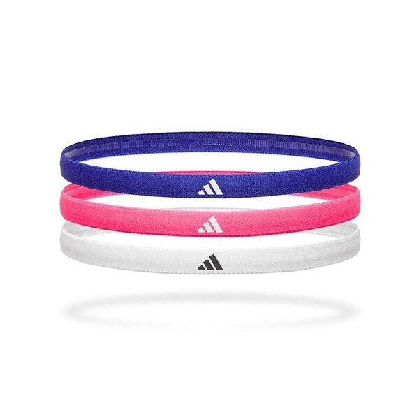 3PK Adidas Sport Hair Bands Elastic/Lycra Non-Slip Lucid Blue/Lucid Pink/White