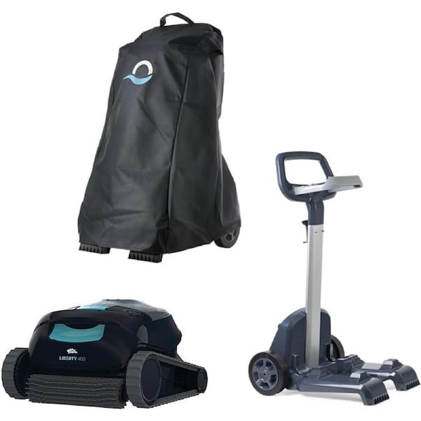 Dolphin Liberty 400 Bundle (Caddy + Caddy Cover) Cordless Robotic Pool Vacuum Cleaner Up to 150 min Runtime, Cleans Floor, Walls, Waterline & Sun Ledges of Pools up to 10m with Ultra-Fine Filter