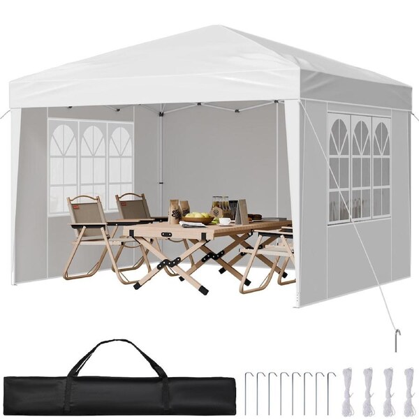 Pop Up Canopy Tent 2.95 x 2.95 m, Instant Portable Gazebo with 3 Sidewalls and 2 Ventilated Windows, Height Adjustable Outdoor Shelter for Patio, Backyard, Party, and Events