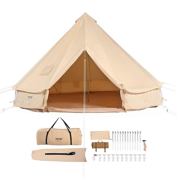 Canvas Bell Tent 4 m / 13.12 ft 4 Season Yurt Tent with Stove Jack, Waterproof Breathable Cotton Canvas Tent for Camping, Hunting, Outdoor Party, Fits 6 People