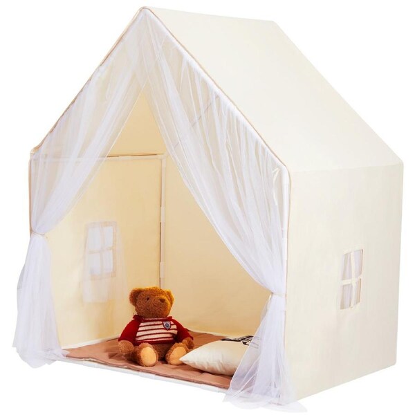 Kids Play Tent, Kids Tent for Kids 1-5 Years Old, Toddler Tent with Mat and Tent Lamp, Tent for Kids with Windows for Indoor and Outdoor, Yurt Tent for Boys and Girls, Beige