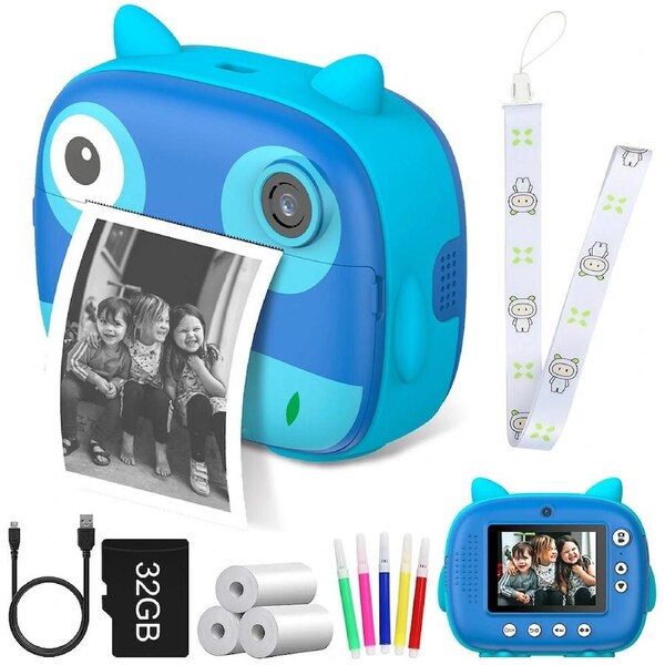 JOYBUY V17 Blue Owl Instant Print Kids Camera – Birthday Gift for Boys & Girls