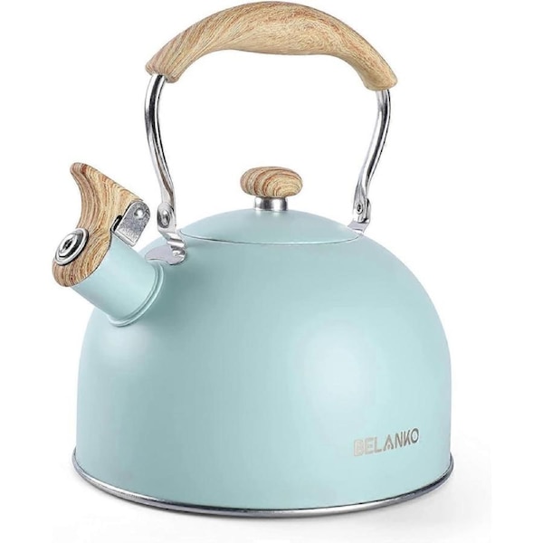 JOYBUY 2.5L Stainless Steel Whistle Teapot – 85 OZ Creamy Green Stovetop Kettle