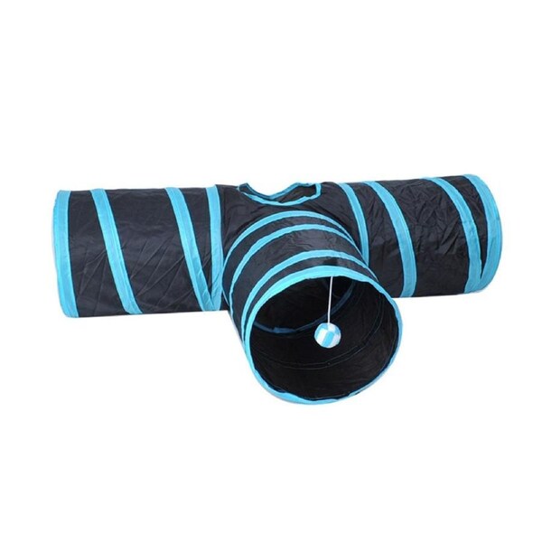 JOYBUY 3-Way Cat Tunnel Toy Collapsible Tube for Indoor Cats - Blue