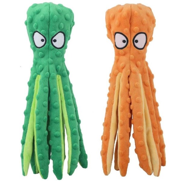 JOYBUY 2 Pack Dog Squeaky Octopus Toys No Stuffing Crinkle - Green Orange