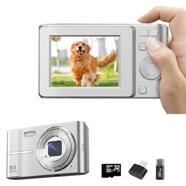 JOYBUY 4K Digital Camera with Screen and 32GB Memory Card – Silver