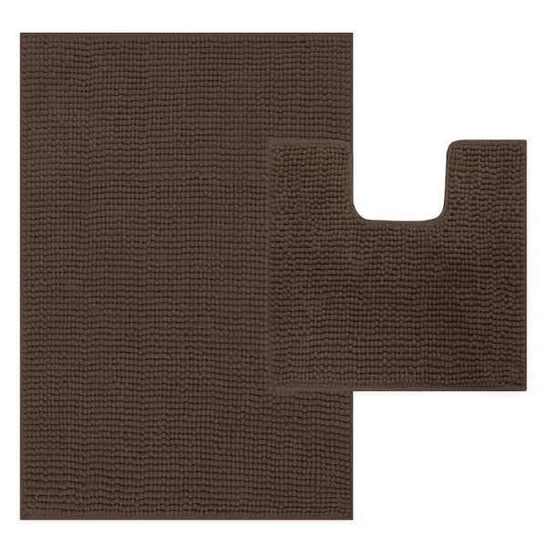 LINENOVA 2Pcs Bath Mat Set Anti Slip Water absorbent Toilet Mat Rugs Chocolate Brown