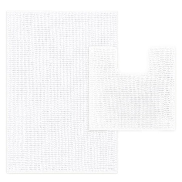 LINENOVA 2Pcs Bath Mat Set Anti Slip Water absorbent Toilet Mat Rugs White