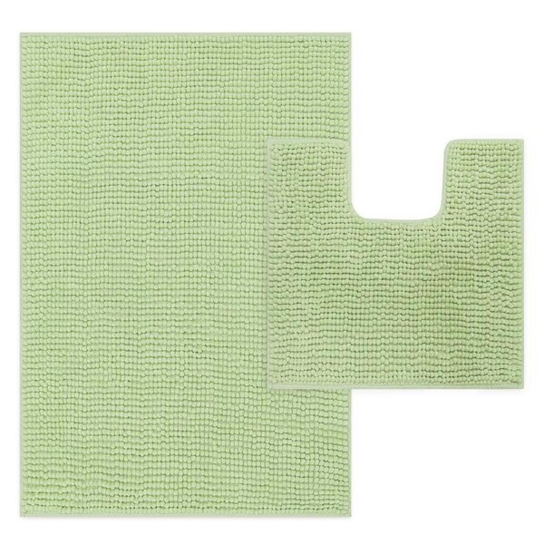 LINENOVA 2Pcs Bath Mat Set Anti Slip Water absorbent Toilet Mat Rugs Pea-pod
