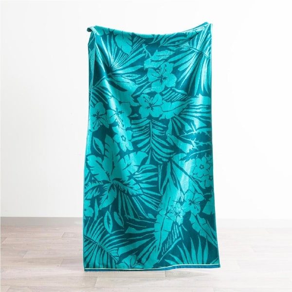 Renee Taylor Jacquard Velour Large Beach Towel 100 x 180 cms Leaf
