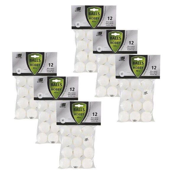 6x 12PK Sunflex Hobby Plastic Table Tennis Balls 40+ Rated General Use White