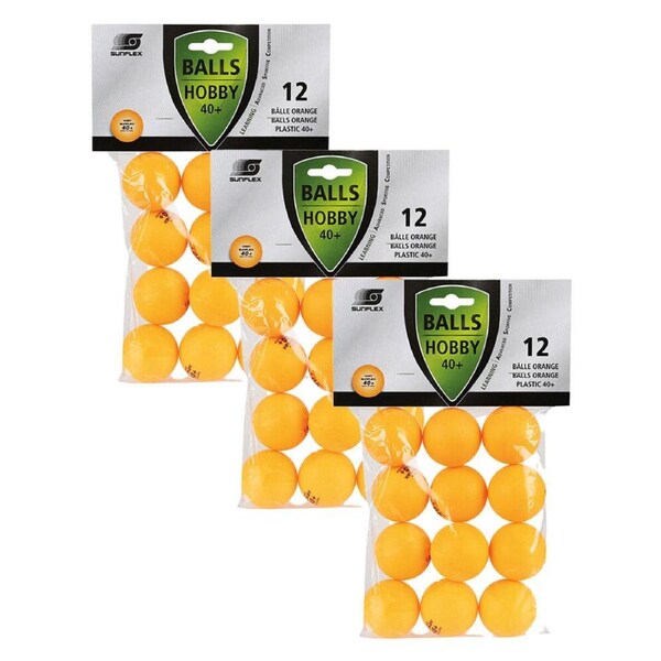 3x 12PK Sunflex Hobby Plastic Table Tennis Balls 40+ Rated General Use Orange