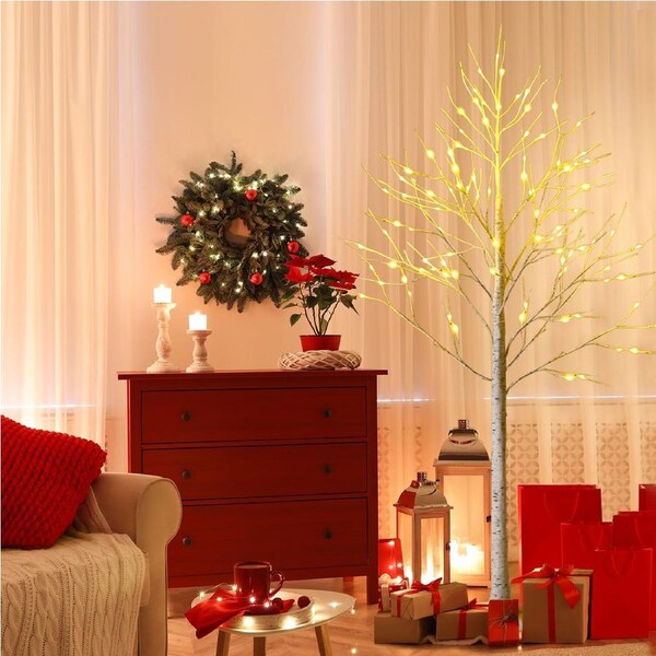 Costway 1.8M LED Tips Artificial Birch Twig Tree Christmas Branch Tree w/Warm White Lights Xmas Indoor Decor
