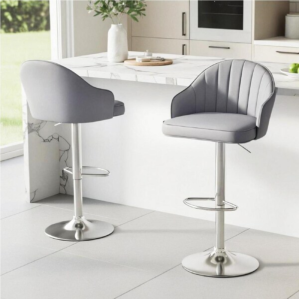 Artiss Bar Stools 2x Gas Lift Leather Shell Grey