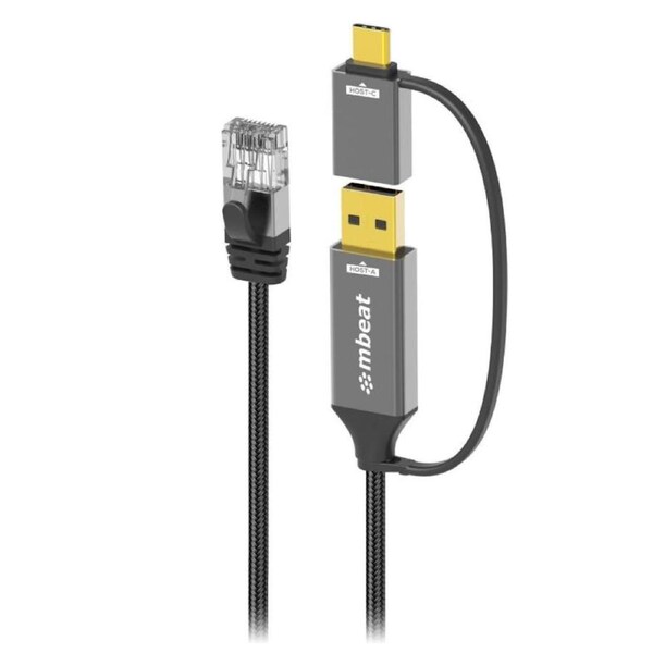 Mbeat Tough Link 3m USB & USB-C to RJ45 Ethernet Cable - Space Grey