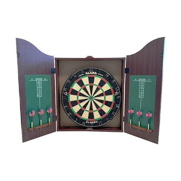 Alana Ships Inn Dartboard Cabinet Wooden Nautical Design with & Darts
