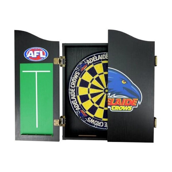 AFL Dartboard and Cabinet Set Adelaide Crows Team Design Black Finish