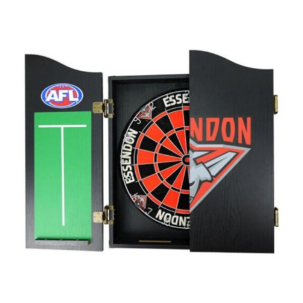AFL Dartboard and Cabinet Set Essendon Bombers Team Design Black Finish