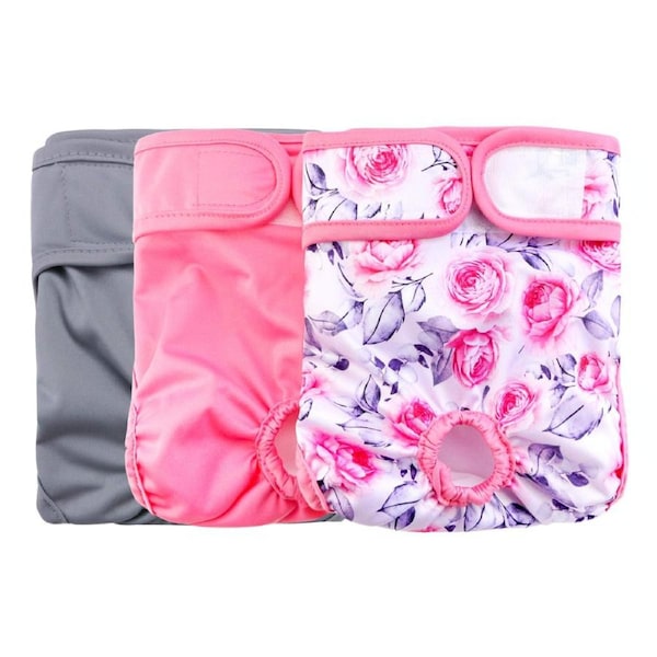 Rooster Farms Female Dog Diapers XSmall 3Pk - Washable Reusable Nappy Hook/Loop