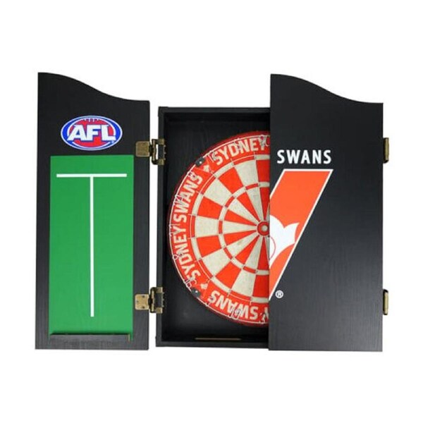 AFL Dartboard and Cabinet Set Sydney Swans Team Design Black Finish