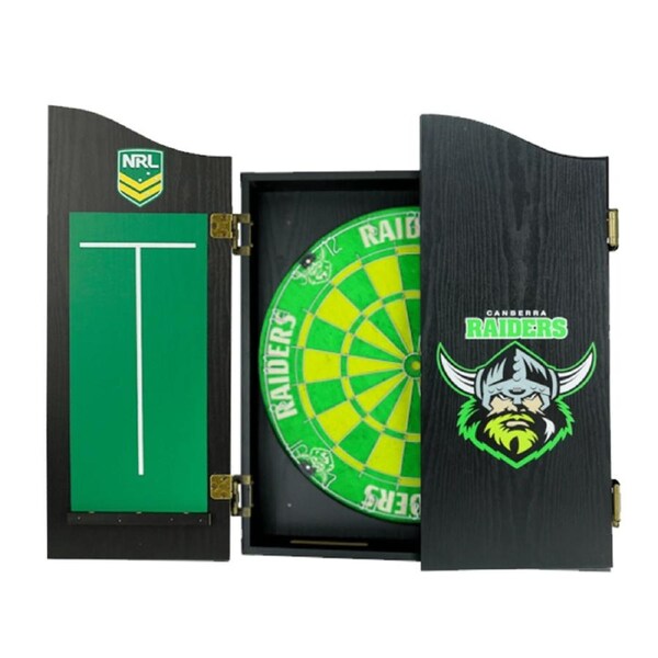 NRL Dartboard and Cabinet Set Canberra Raiders Team Design Black Finish