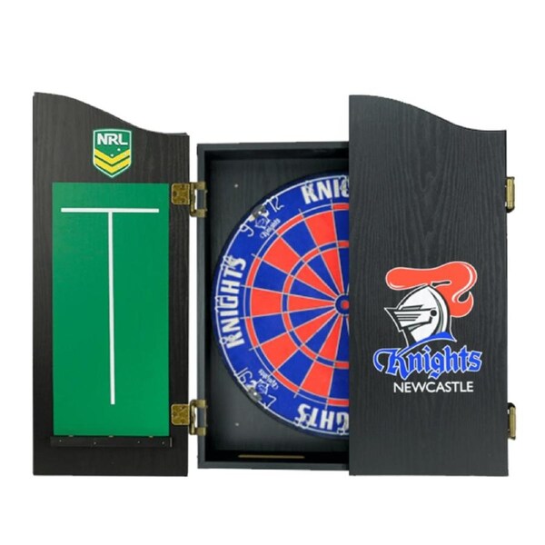 NRL Dartboard and Cabinet Set Newcastle Knights Team Design Black Finish