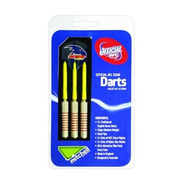 3pc AFL Brass Darts Adelaide Western Team Dessign Flights & Shafts In Case