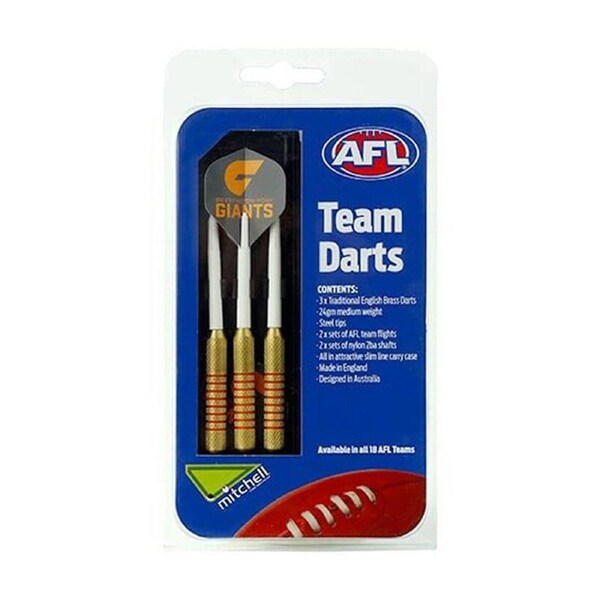 3pc AFL Brass Darts GWS Giants Team Design Flights & Shafts In Case
