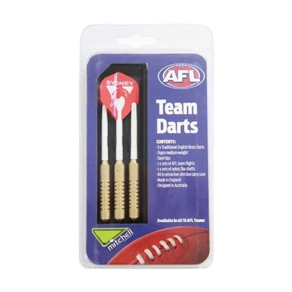 3pc AFL Brass Darts Sydney Swans Team Design Flights & Shafts In Case