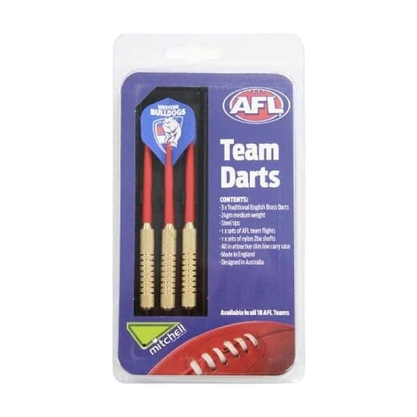 3pc AFL Brass Darts Western Bulldogs Team Design Flights & Shafts In Case