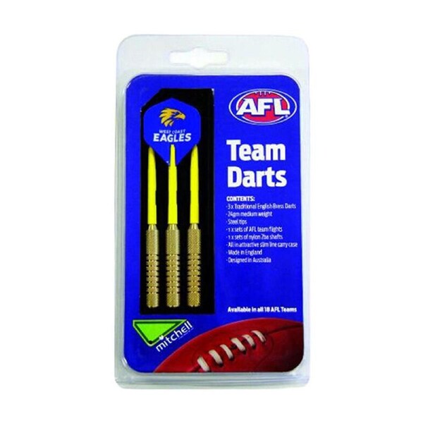 3pc AFL Brass Darts West Coast Eagles Team Design Flights & Shafts In Case