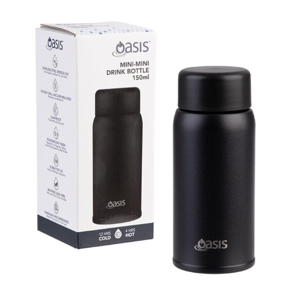 Oasis Stainless Steel Double Wall Insulated Mini Drink Bottle 150ml - Black